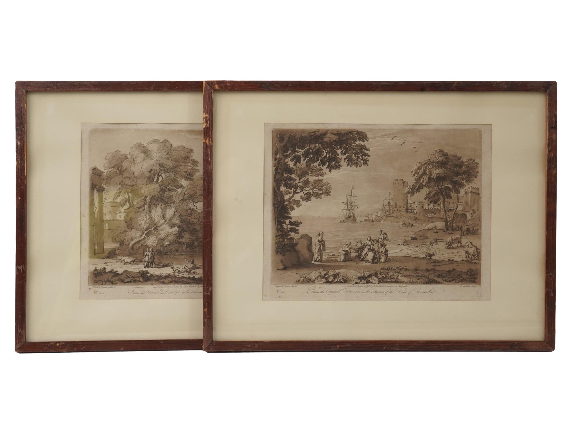 PAIR OF ANTIQUE ETCHINGS AFTER CLAUDE LORRAIN PIC-0